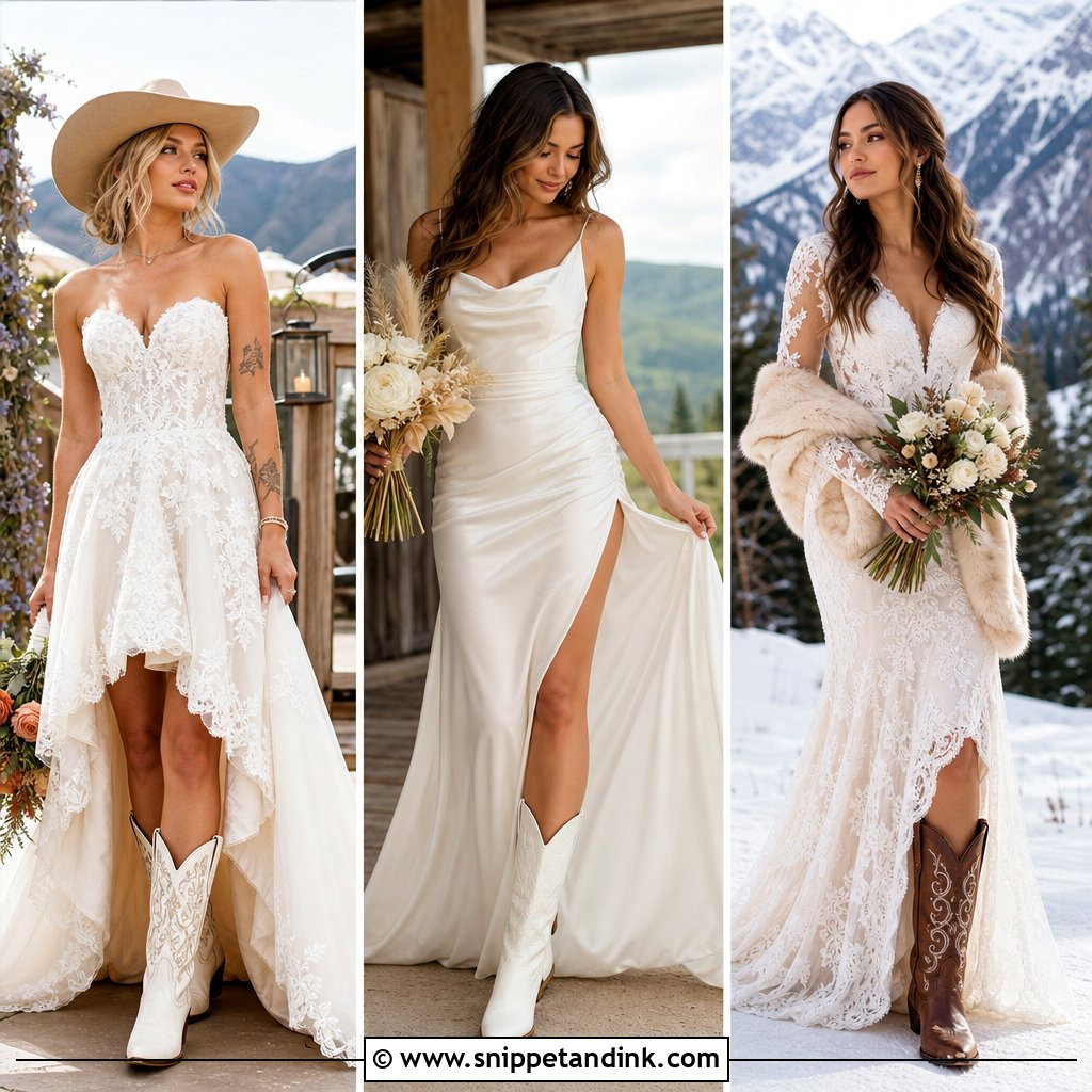 20 Western Wedding Dresses with Boots for Bold Ranch Brides