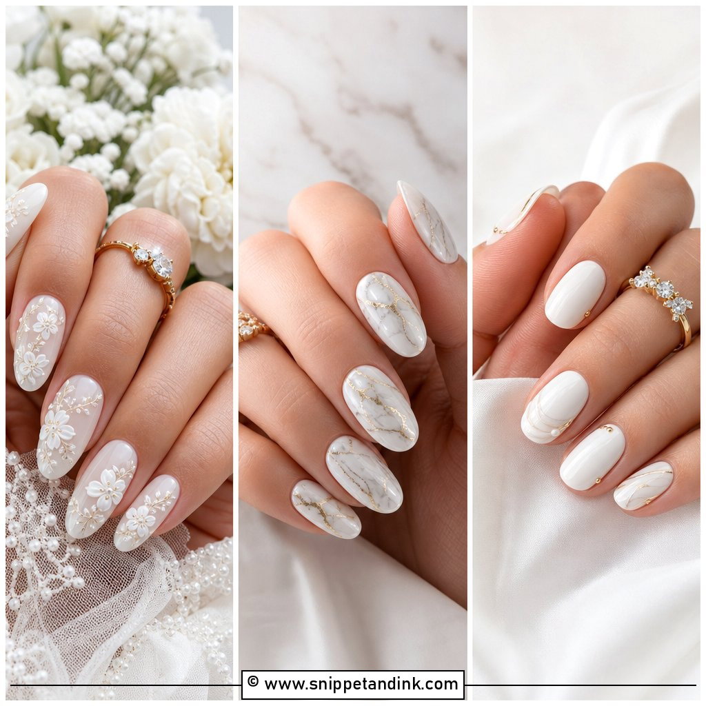 20 White Bridal Wedding Nails for a Classic Look