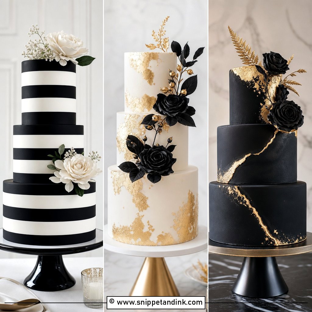 20 White Gold and Black Cake Ideas for Wedding Drama