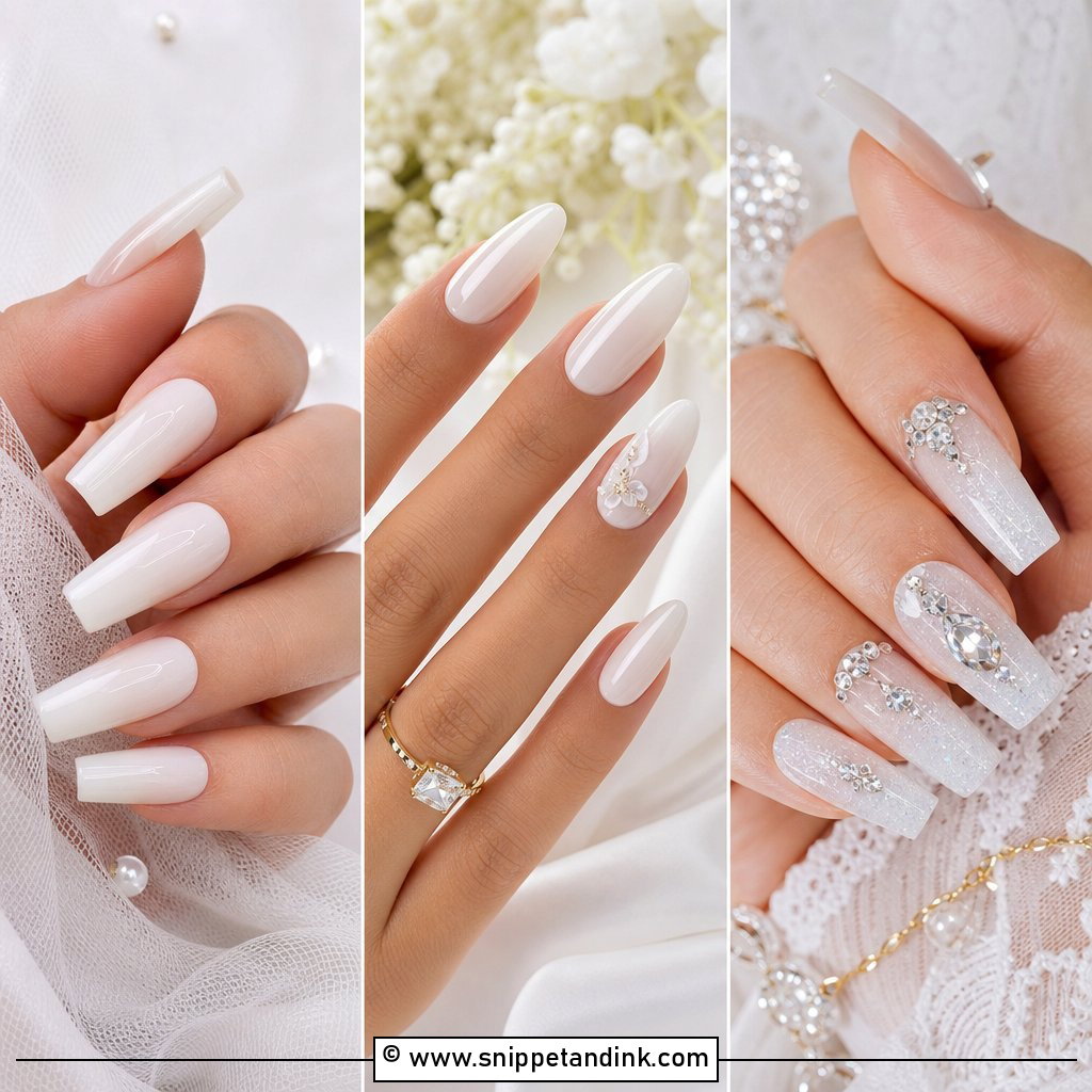 20 White Nails for Wedding Looks Brides Adore
