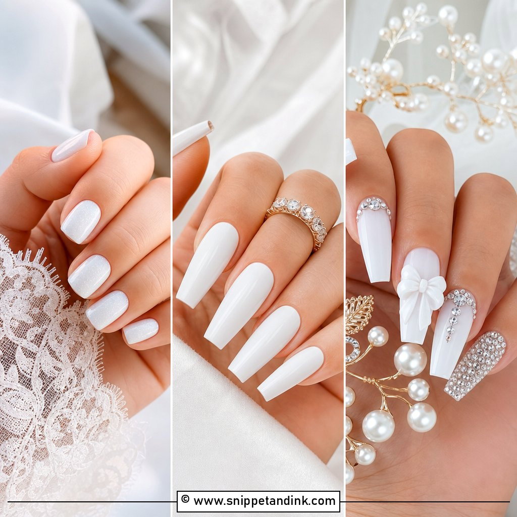 20 White Nails for the Bride Wedding Day Looks
