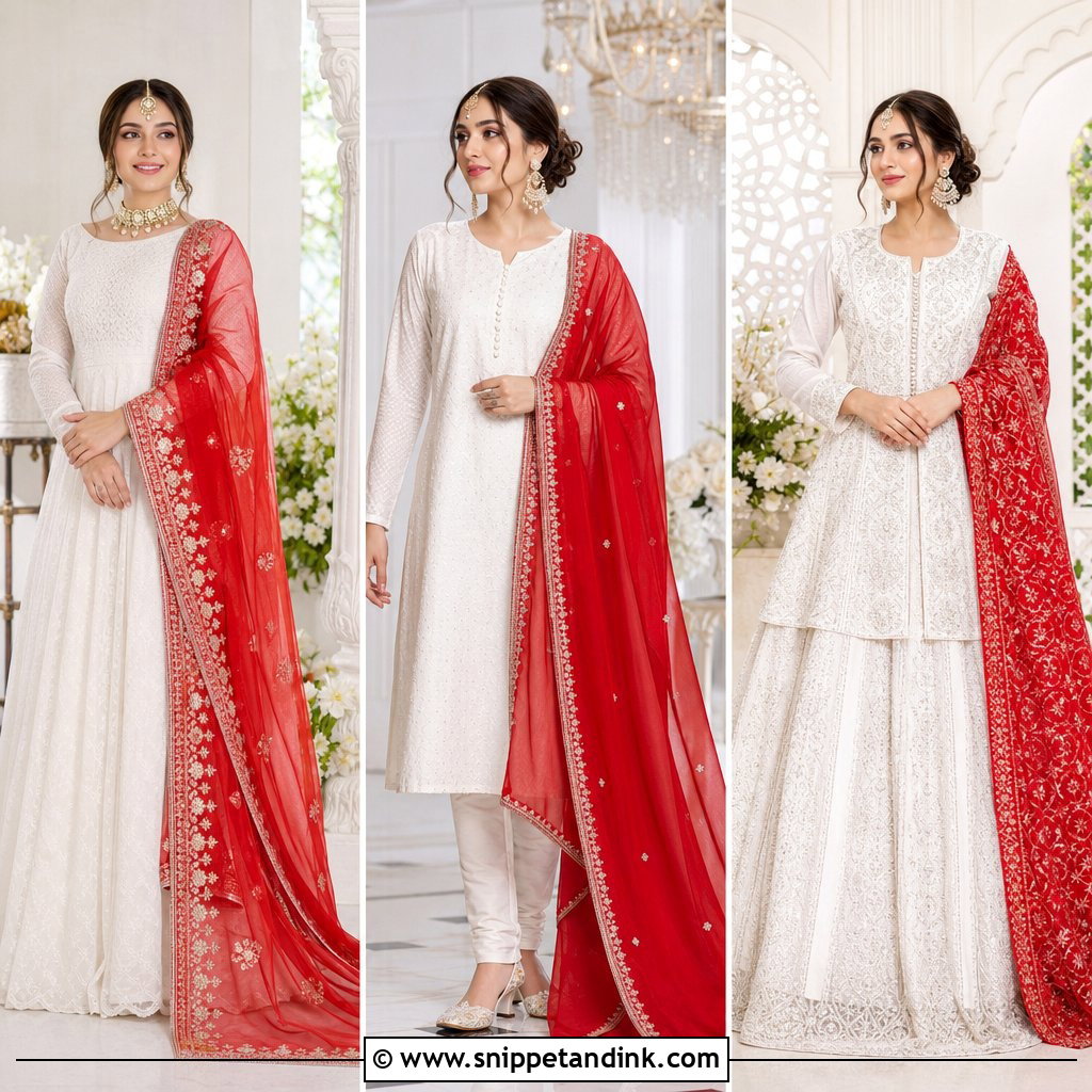 20 White Nikkah Dress with Red Dupatta Ideas for a Regal Look