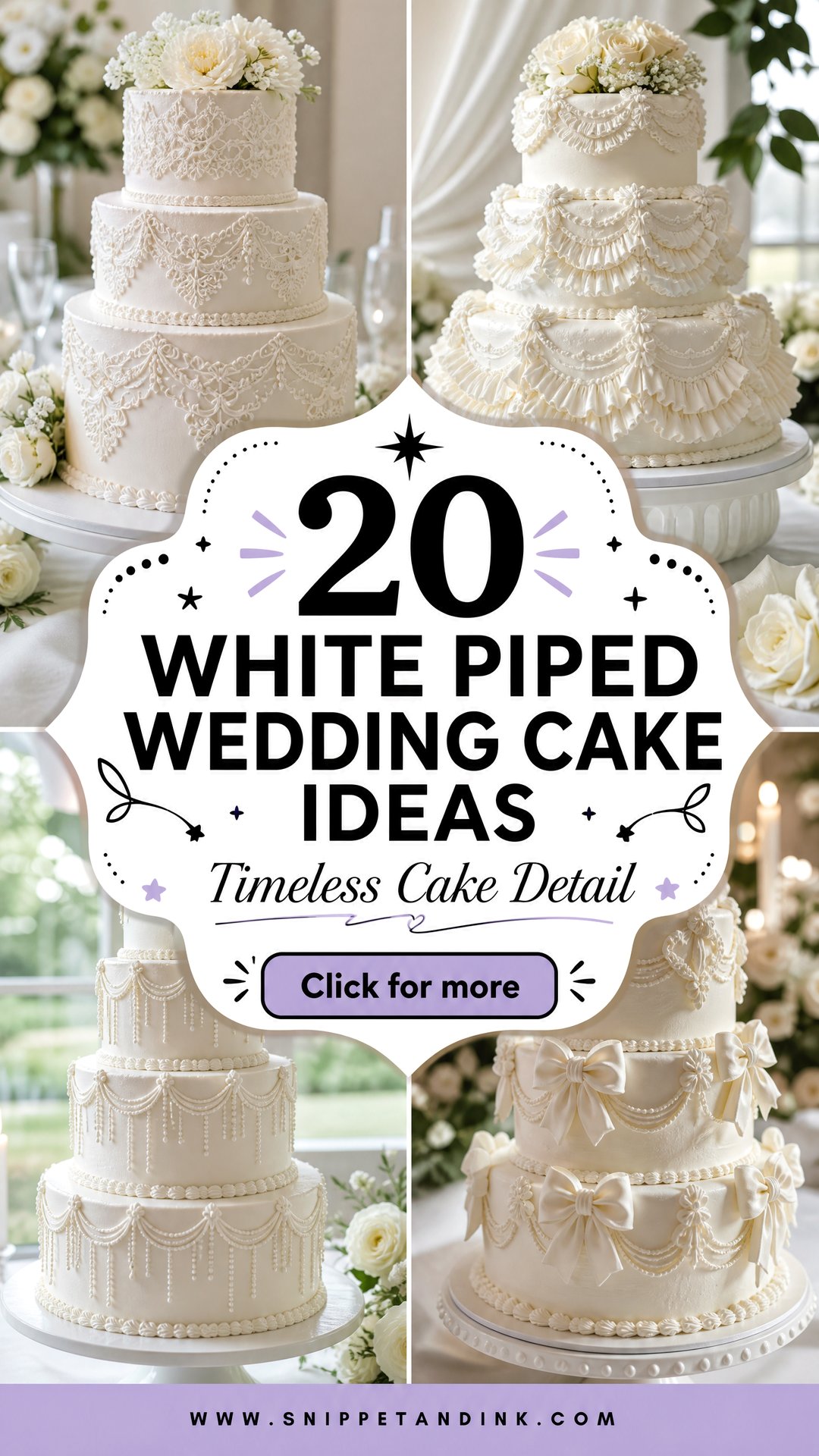 20 White Piped Wedding Cake Ideas with Timeless Detail - 20 White Piped Wedding Cake Ideas with Timeless Detail