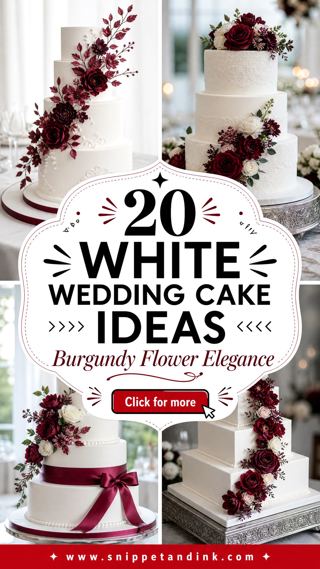 20 White Wedding Cake Ideas with Burgundy Flowers - 20 White Wedding Cake Ideas with Burgundy Flowers