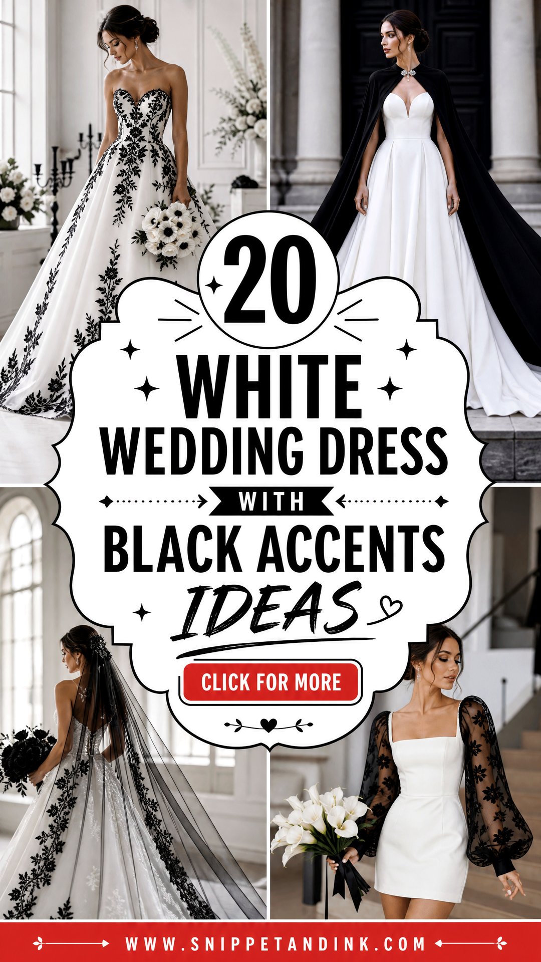 20 White Wedding Dress with Black Accents Ideas for Bold Brides - 20 White Wedding Dress with Black Accents Ideas for Bold Brides