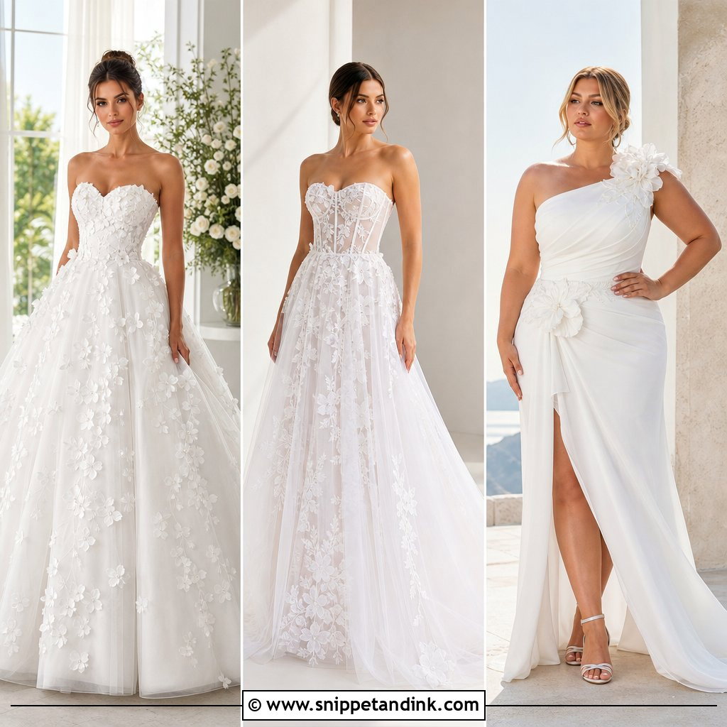 20 White Wedding Dress with Flowers for Romantic Garden Brides