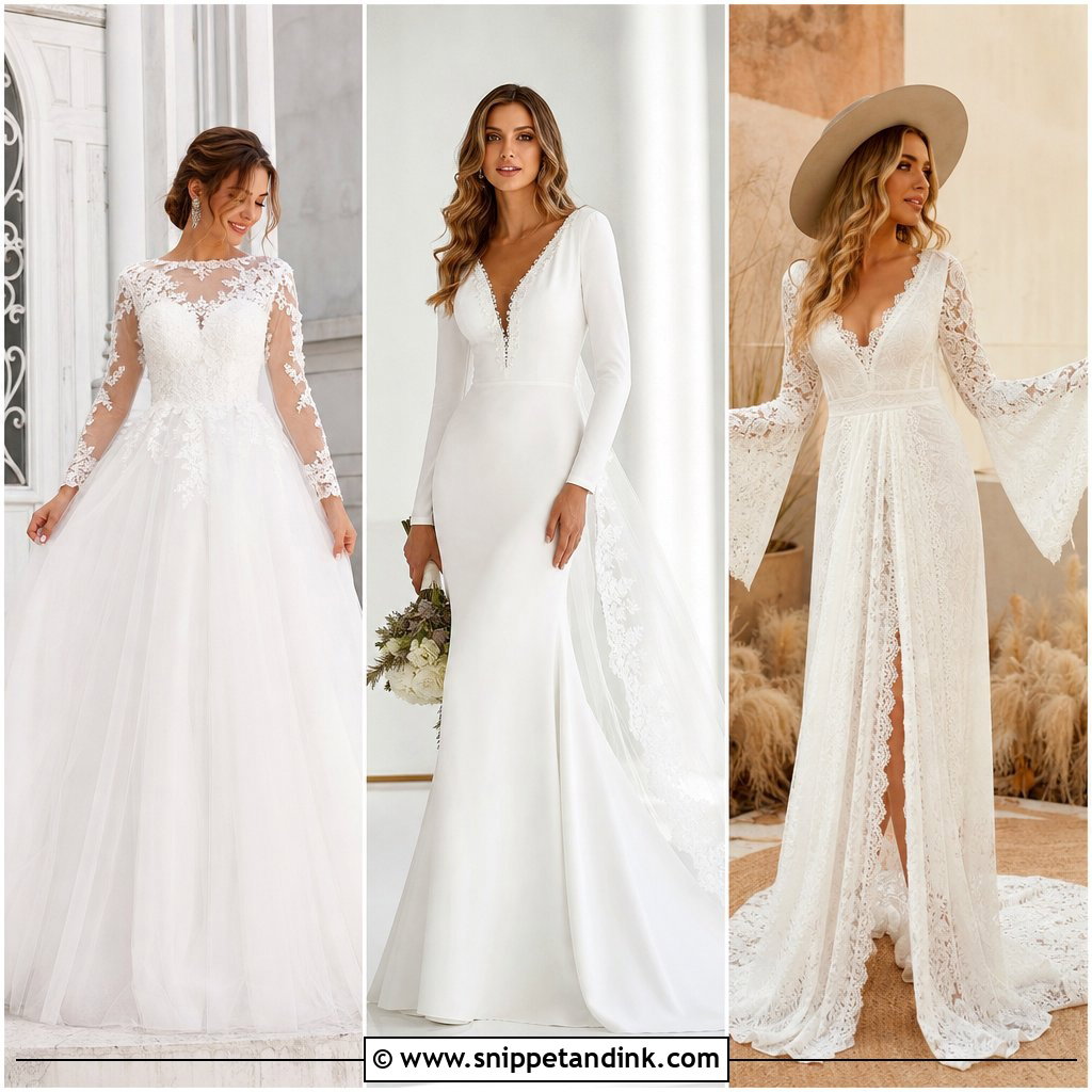 20 White Wedding Dresses Long Sleeve for Timeless Brides