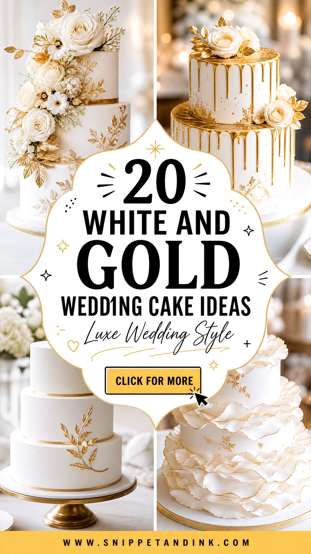 20 White and Gold Wedding Cake Ideas for Luxe Style - 20 White and Gold Wedding Cake Ideas for Luxe Style