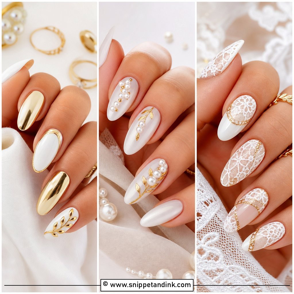 20 White and Gold Wedding Nails for Luxe Bridal Style