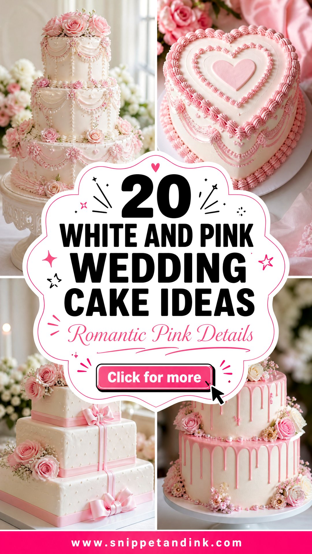 20 White and Pink Wedding Cake Ideas for Romantic Brides - 20 White and Pink Wedding Cake Ideas for Romantic Brides