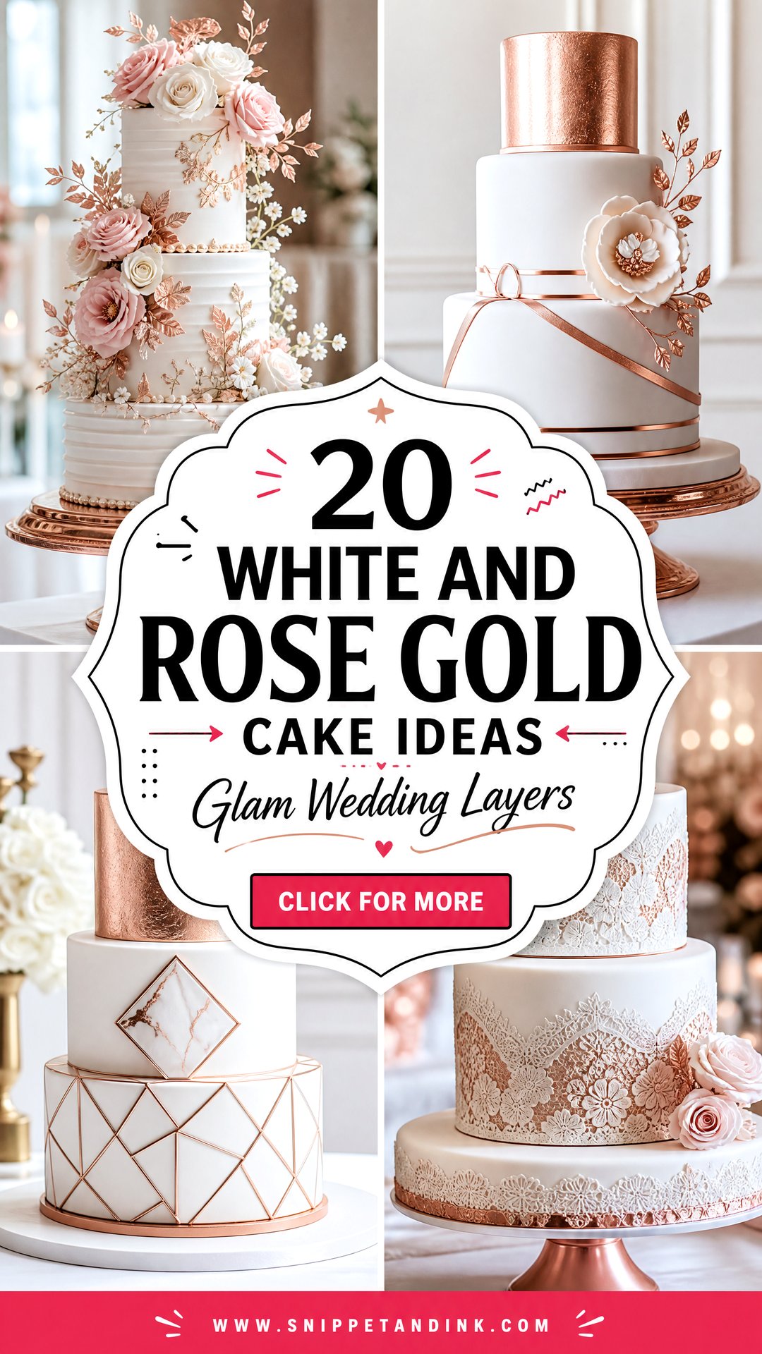 20 White and Rose Gold Cake Ideas for Wedding Glam - 20 White and Rose Gold Cake Ideas for Wedding Glam