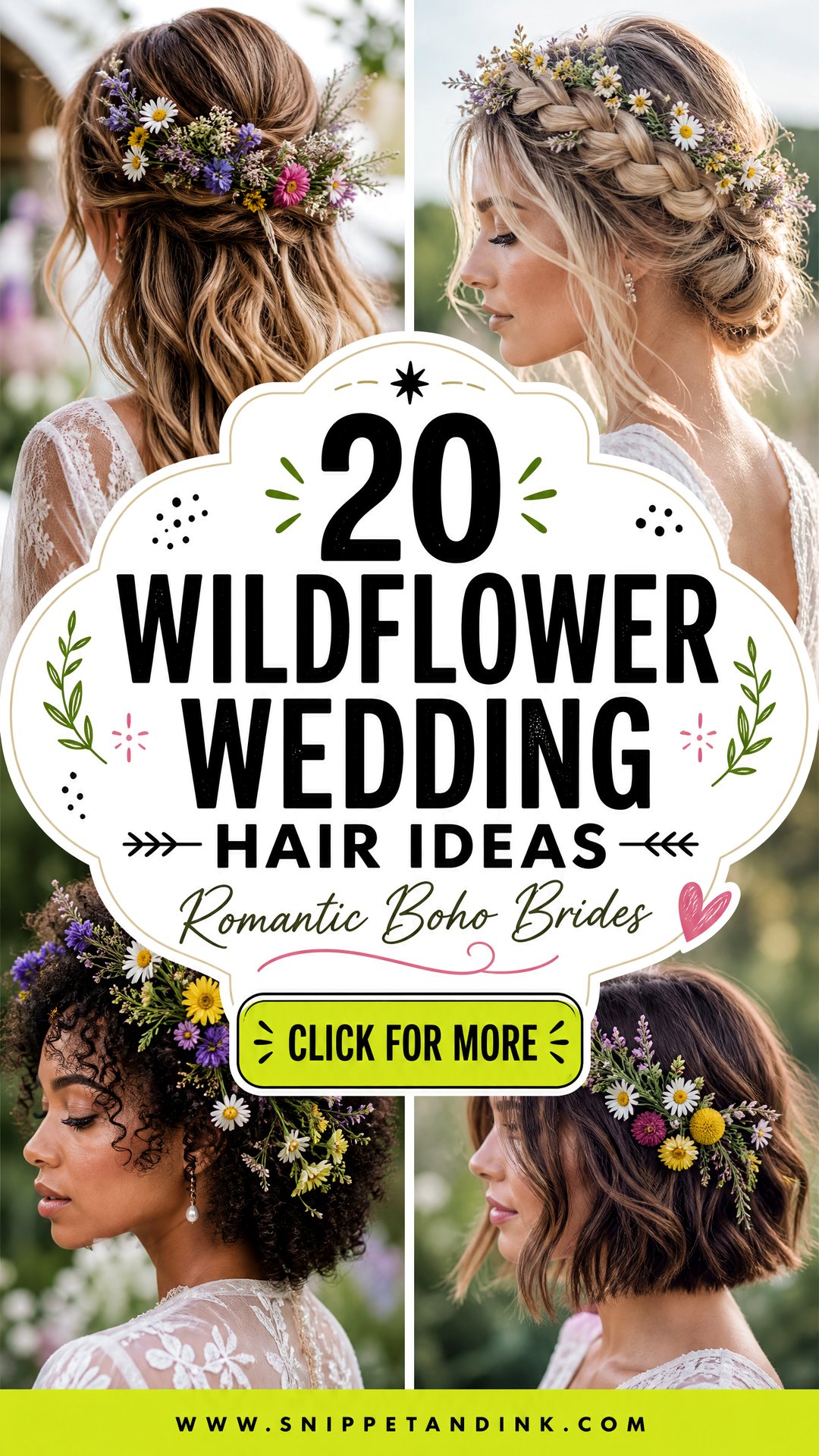 20 Wildflower Wedding Hair Ideas for Romantic Boho Brides - 20 Wildflower Wedding Hair Ideas for Romantic Boho Brides