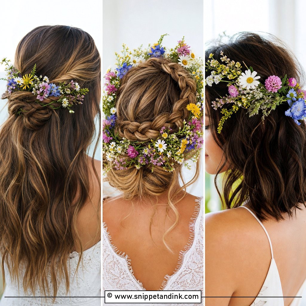 20 Wildflower Wedding Hair Ideas for Romantic Boho Brides