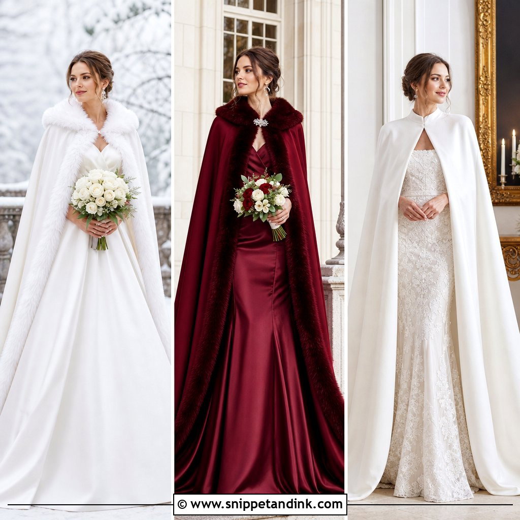 20 Winter Wedding Cape Ideas for Warm and Chic Bridal Style