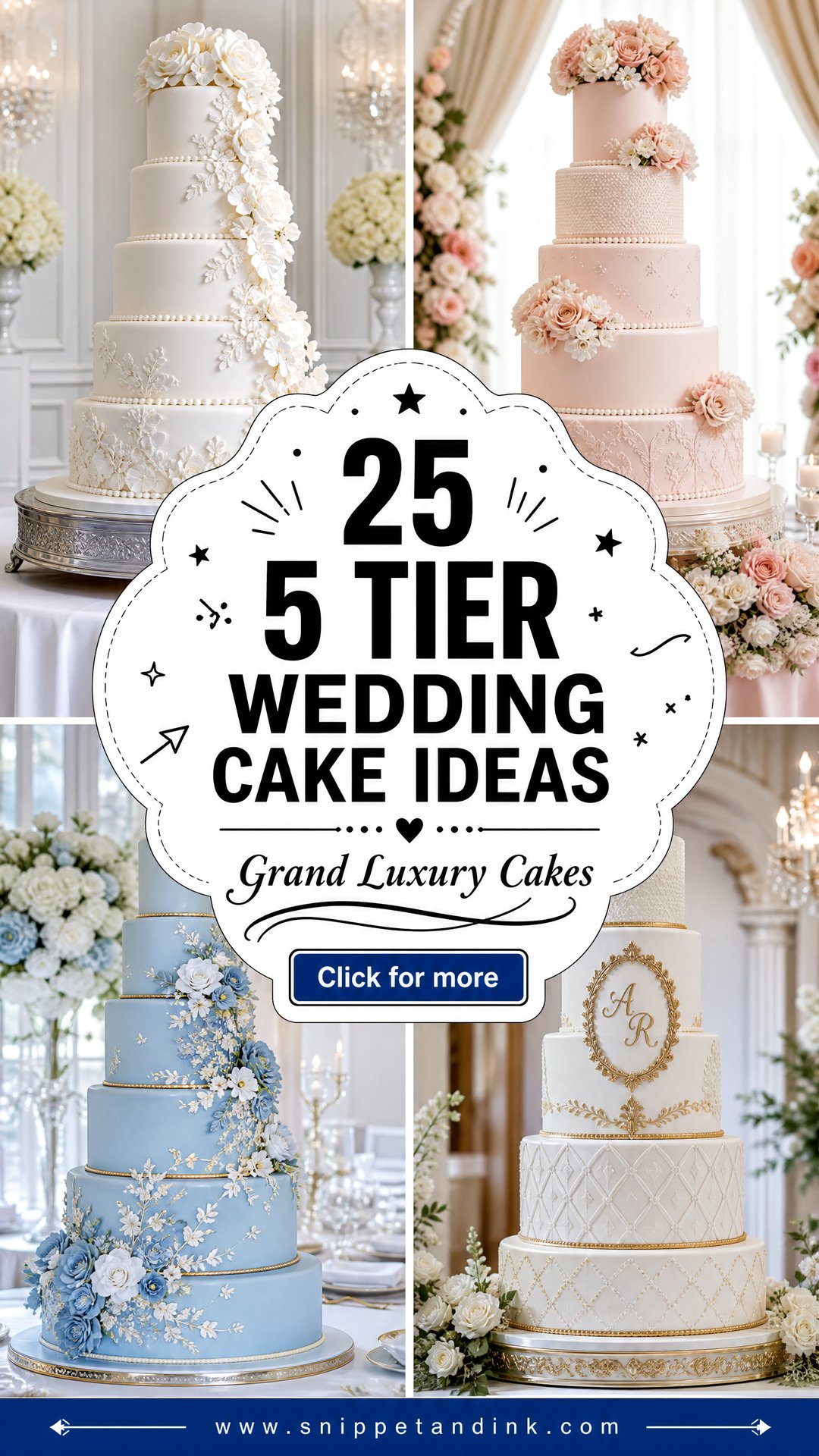 25 5 Tier Wedding Cake Ideas for Grand Luxury Receptions - 25 5 Tier Wedding Cake Ideas for Grand Luxury Receptions