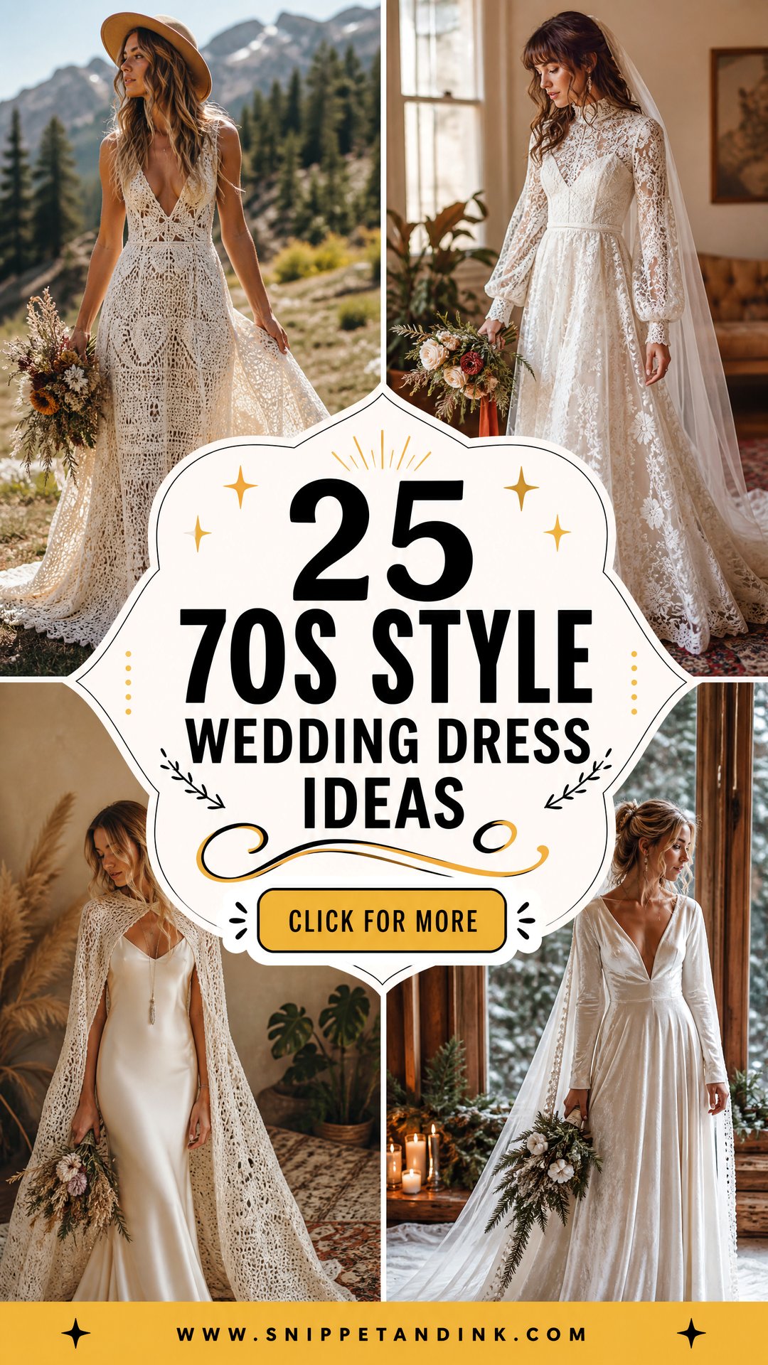 25 70s Style Wedding Dress Ideas for Boho-Loving Brides - 25 70s Style Wedding Dress Ideas for Boho-Loving Brides