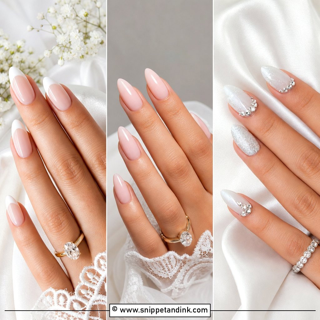 25 Almond Bridal Nails for a Soft Elegant Wedding Look