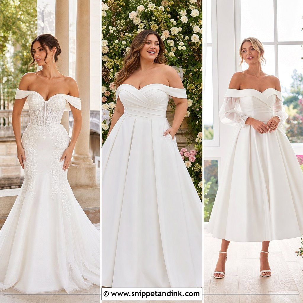 25 Bardot Wedding Dress Ideas for Chic, Shoulder-Baring Style