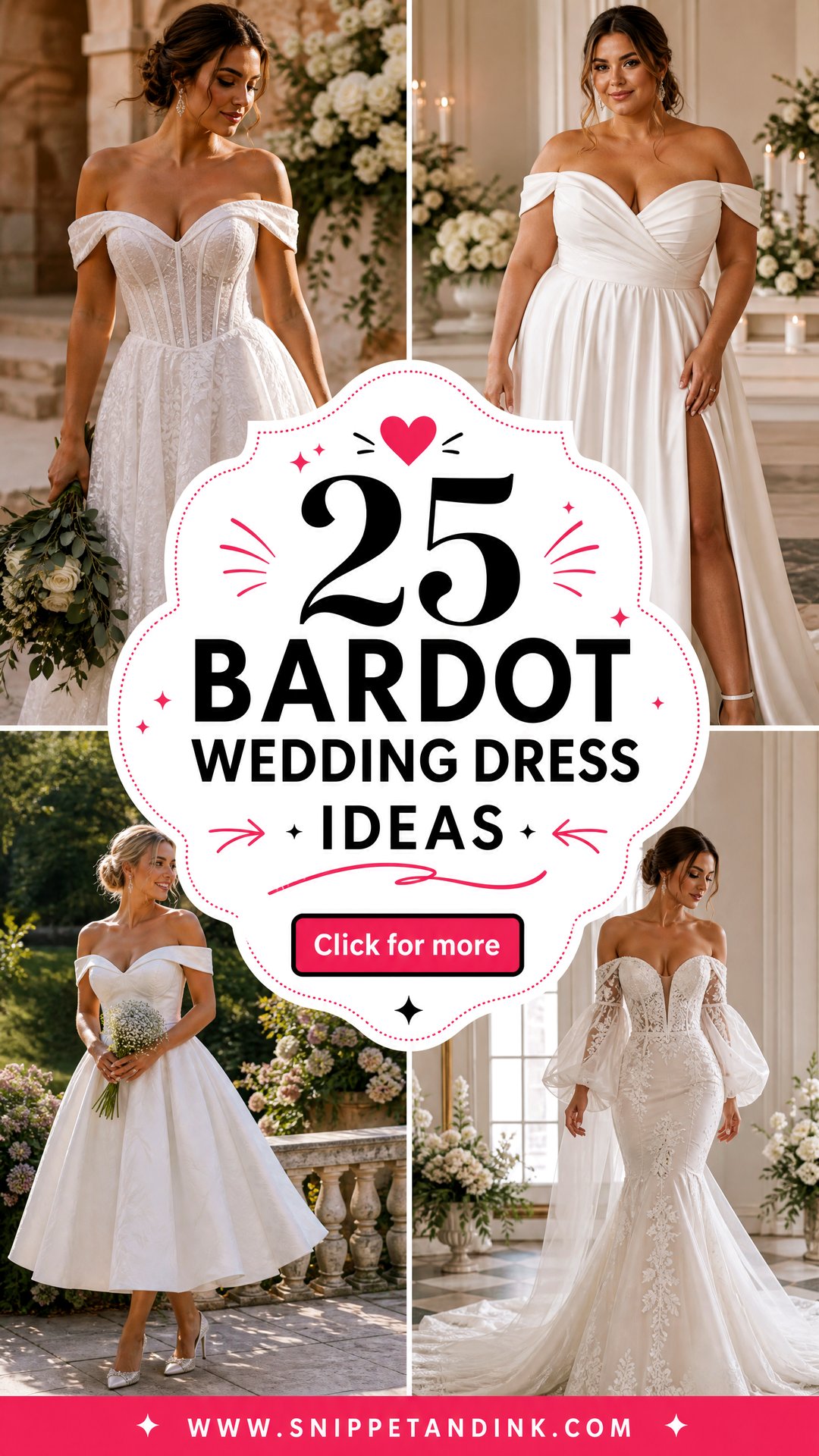 25 Bardot Wedding Dress Ideas for Chic Shoulder-Baring Style - 25 Bardot Wedding Dress Ideas for Chic, Shoulder-Baring Style