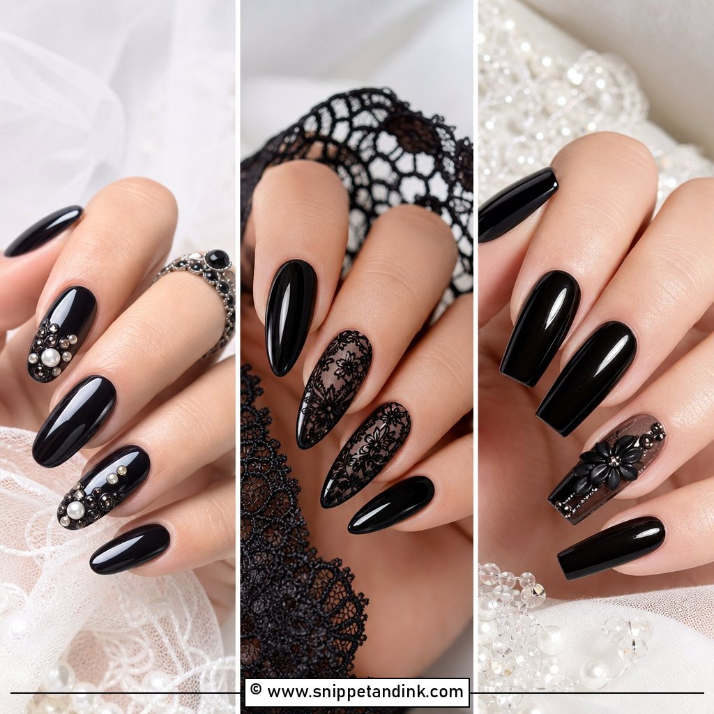 25 Black Bridal Nails for Bold Elegant Wedding Glam