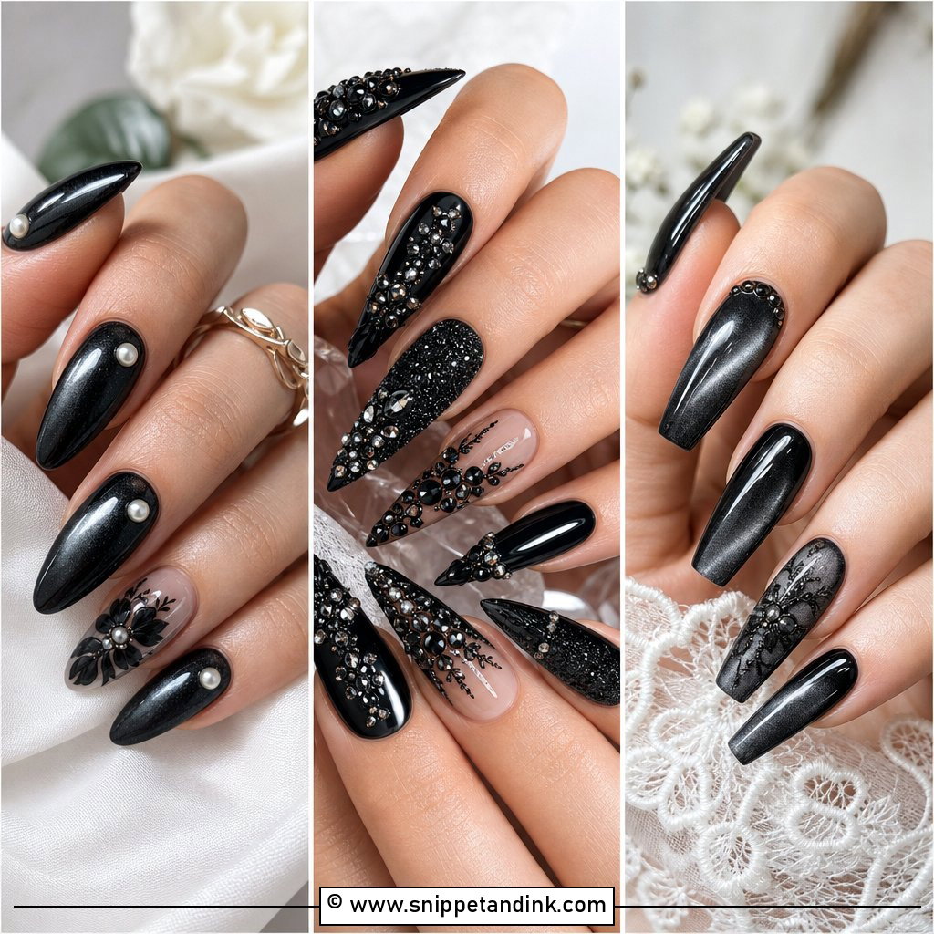 25 Black Wedding Nails for Bride With Bold Elegant Style