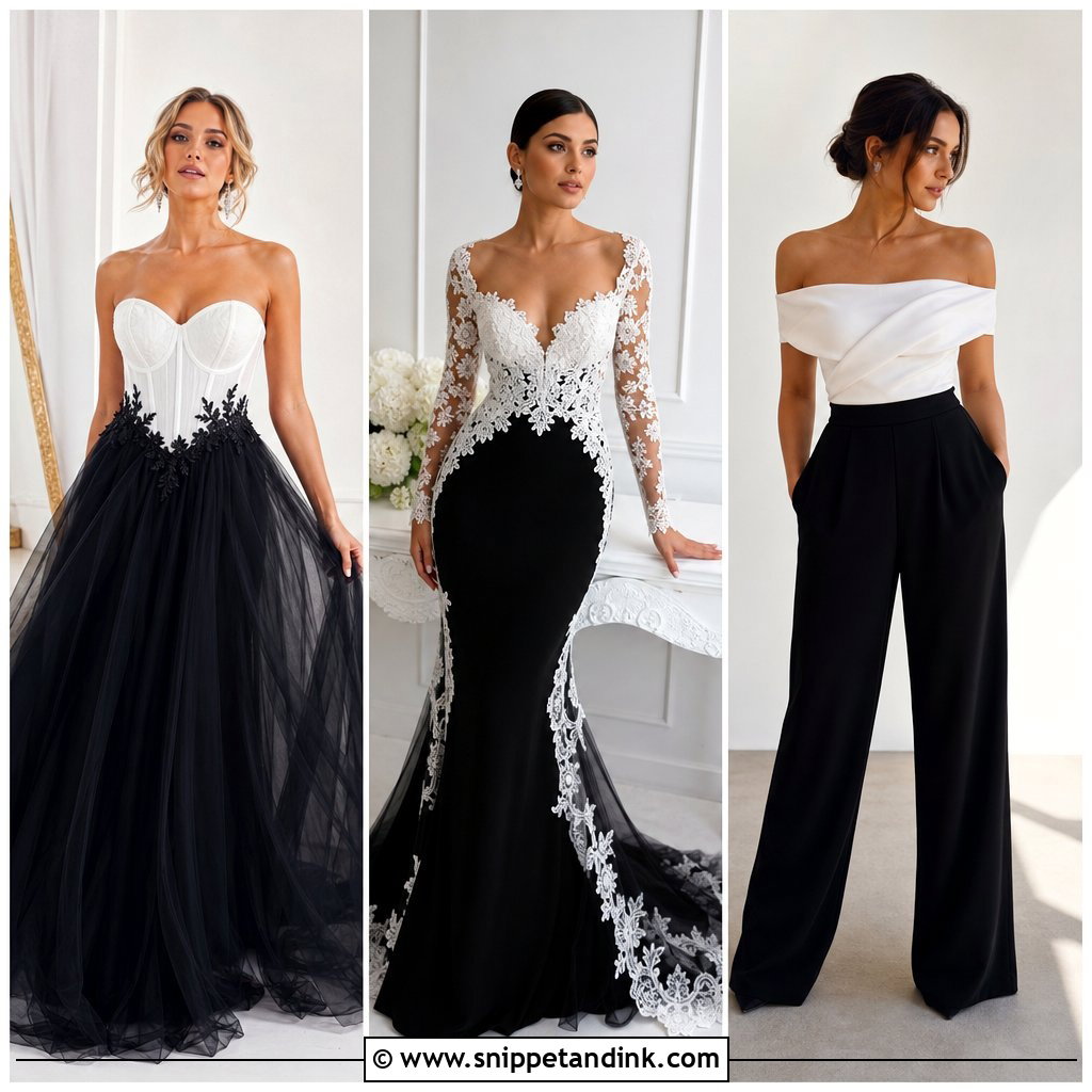 25 Black White Wedding Dress Ideas for Striking Bridal Style