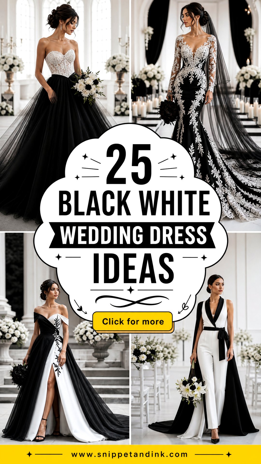 25 Black White Wedding Dress Ideas for Striking Bridal Style - 25 Black White Wedding Dress Ideas for Striking Bridal Style