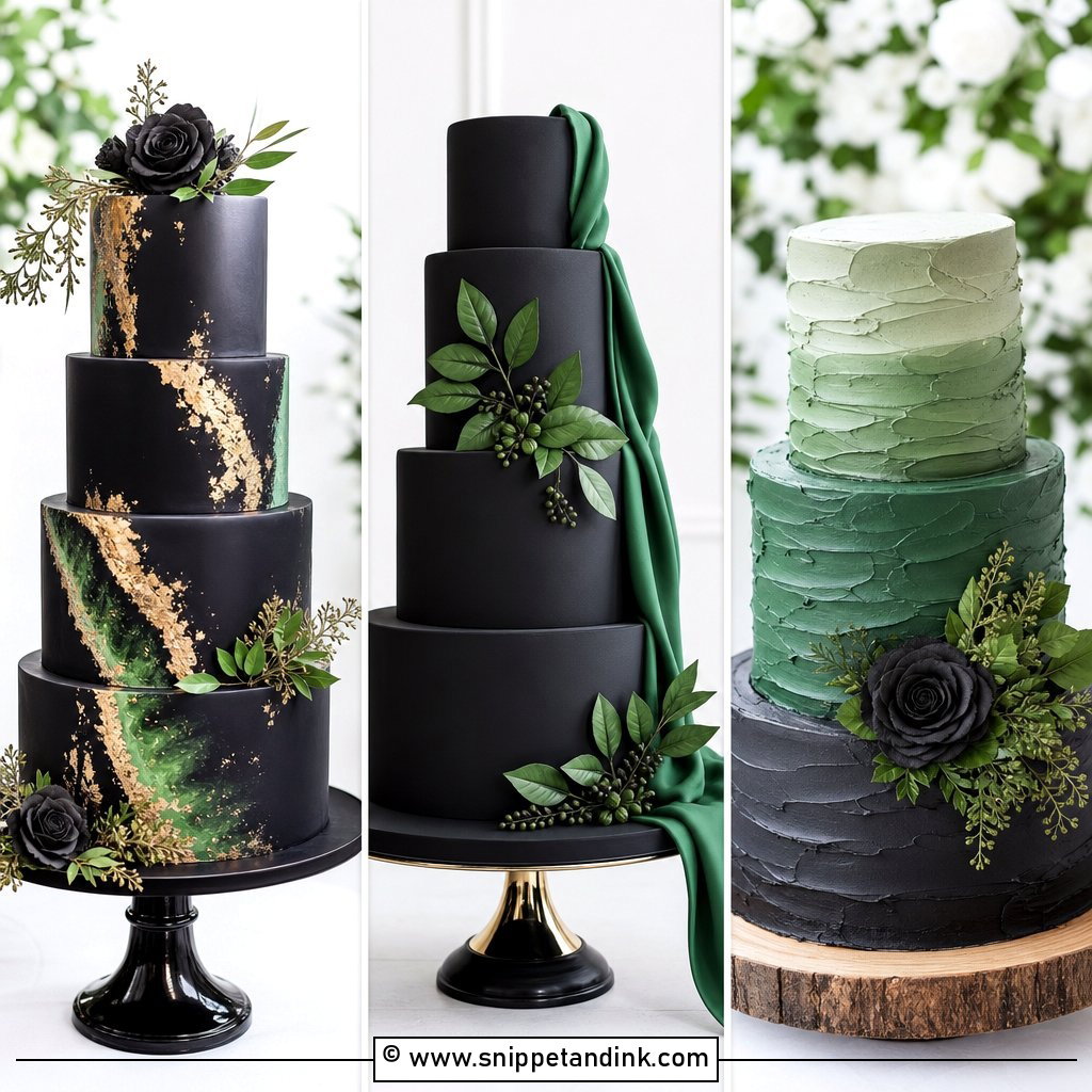 25 Black and Green Wedding Cake Ideas for Moody Elegance