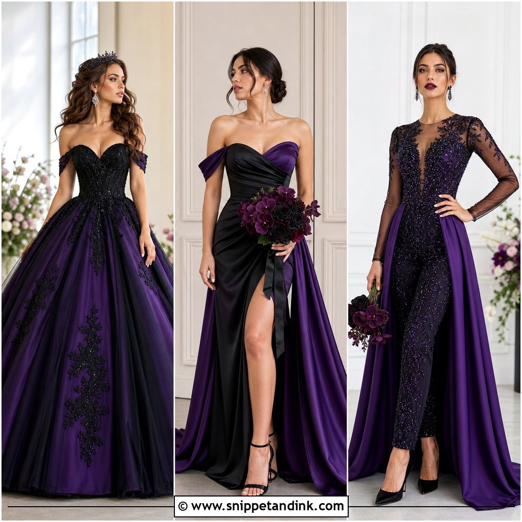 25 Black and Purple Wedding Dress Ideas for Striking Bridal Style