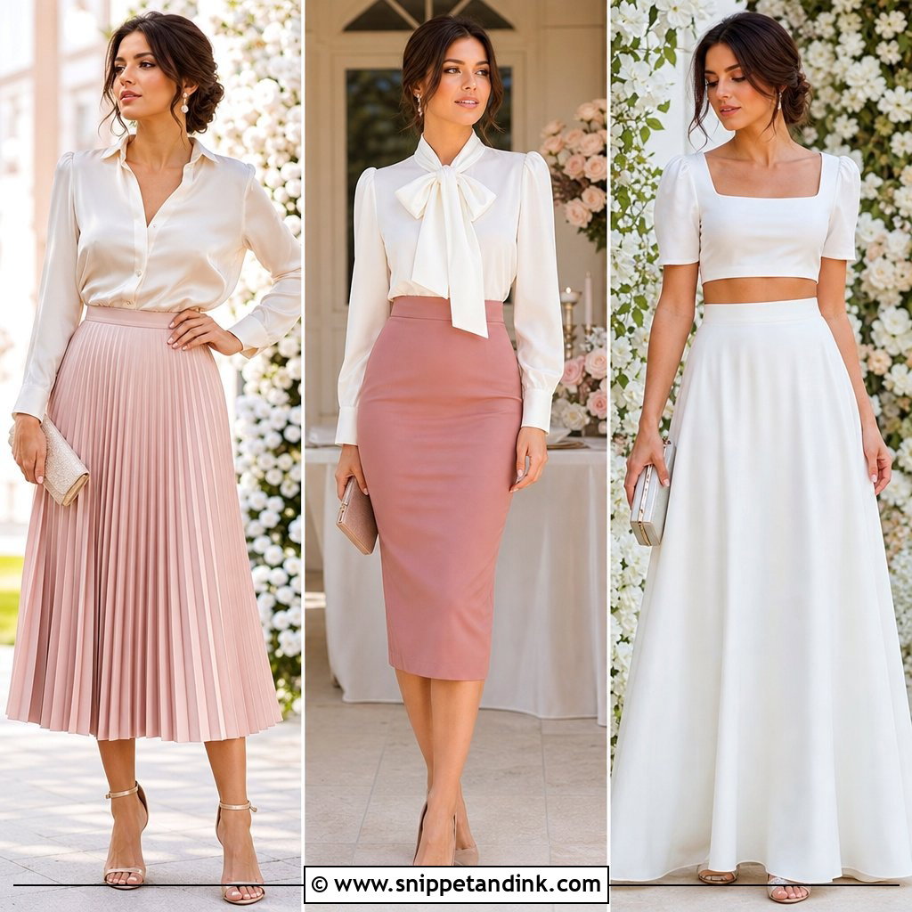 25 Blouse and Skirt Outfit Wedding Ideas for Chic Guests
