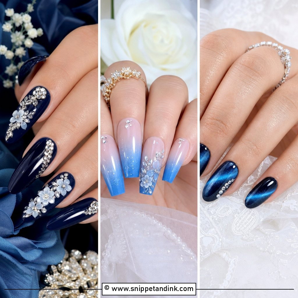 25 Blue Bridal Nails for Something Blue Wedding Glam