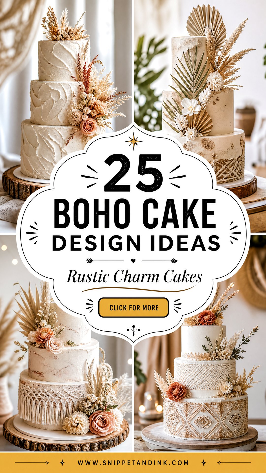 25 Boho Cake Design Ideas for Wedding Days With Rustic Charm - 25 Boho Cake Design Ideas for Wedding Days With Rustic Charm
