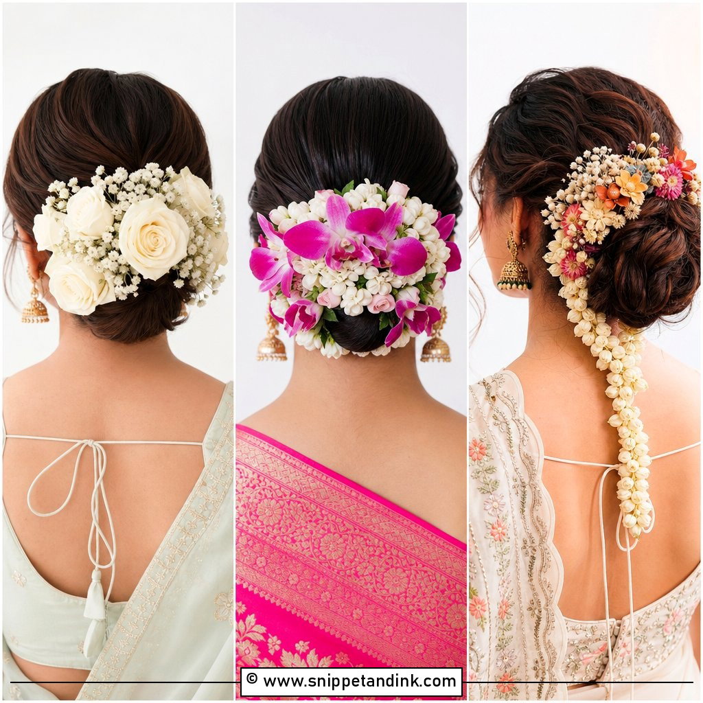 25 Bridal Juda Hairstyles with Flowers for Elegant Brides