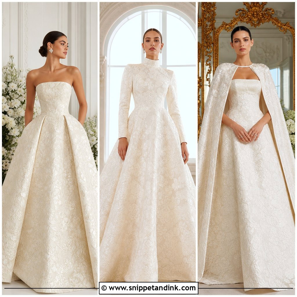 25 Brocade Wedding Dress Ideas for Timeless, Regal Bridal Style