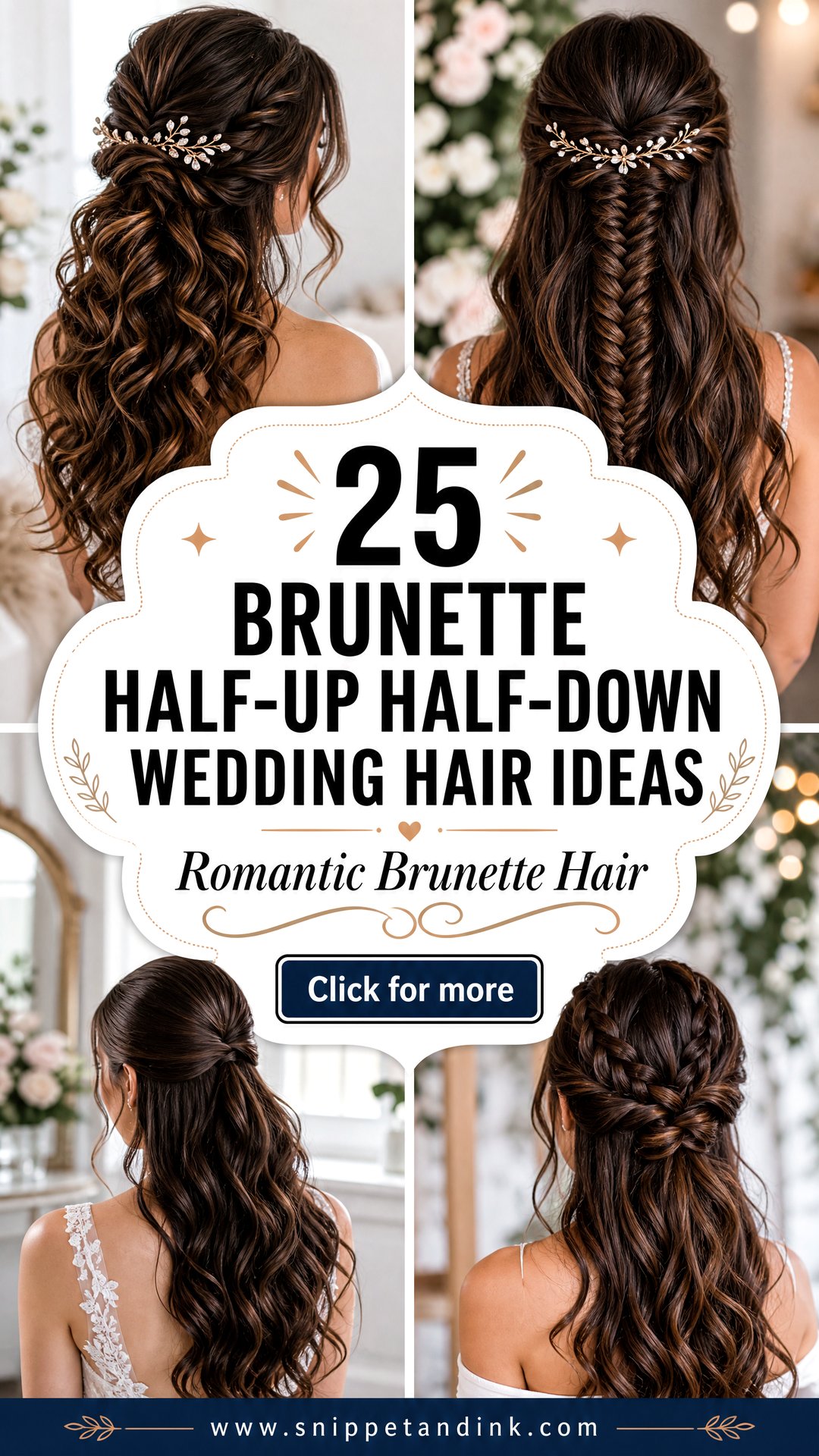 25 Brunette Half-Up Half-Down Wedding Hair Ideas - 25 Brunette Half-Up Half-Down Wedding Hair Ideas