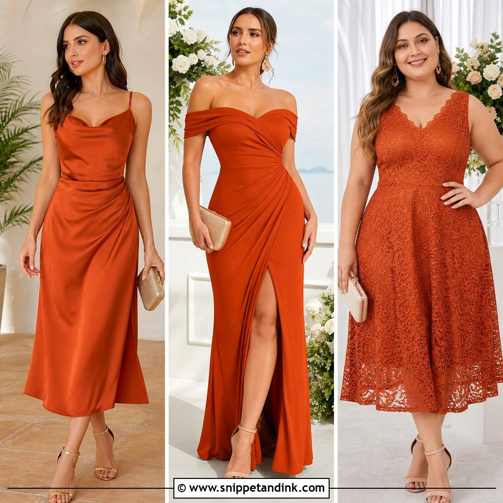 25 Burnt Orange Dress Wedding Outfit Ideas