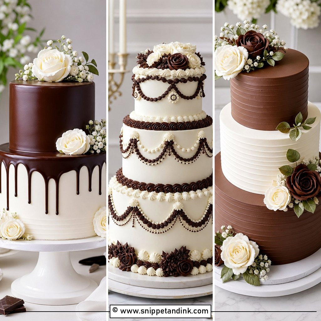 25 Chocolate and White Wedding Cake Ideas for Classic Style