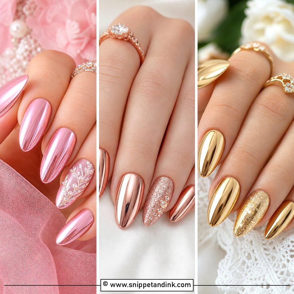 25 Chrome Wedding Nails for a Modern Bridal Party Glow