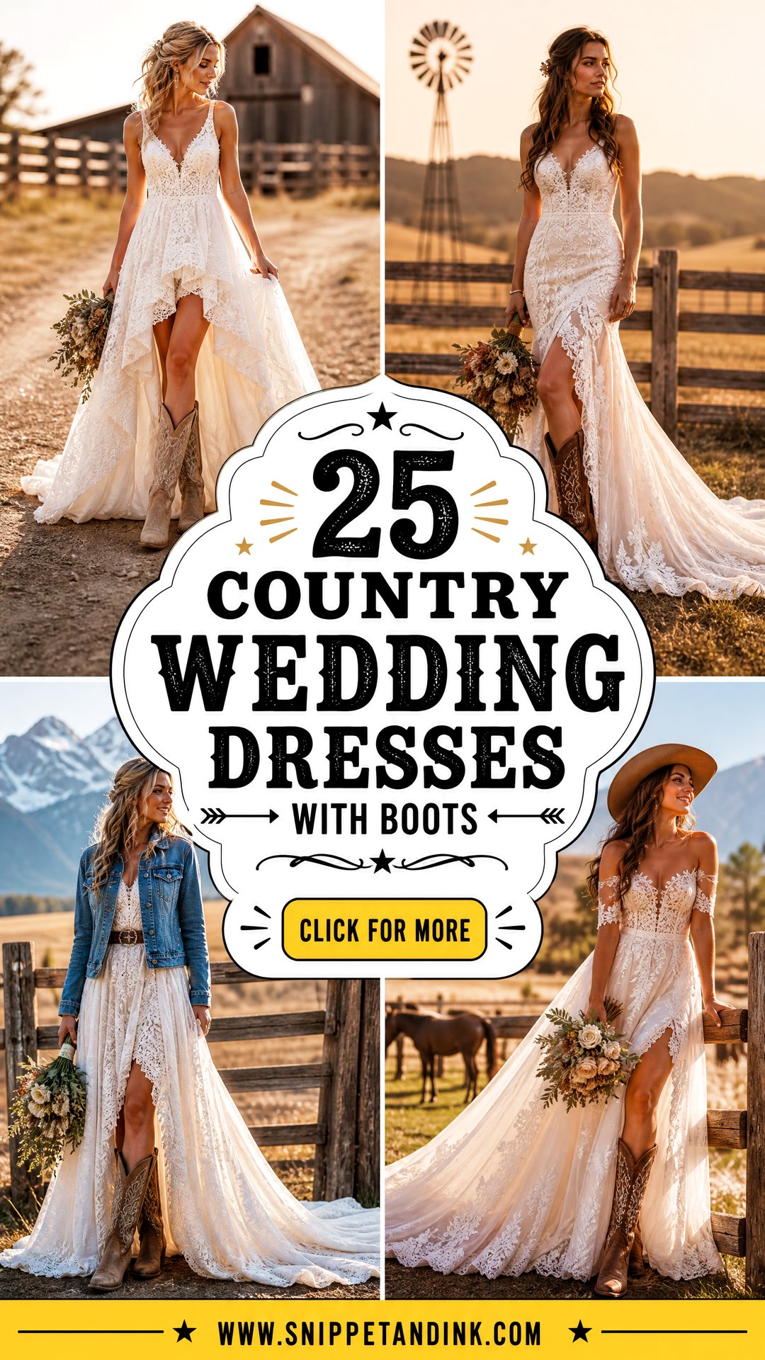 25 Country Wedding Dresses with Boots for Rustic-Chic Brides - 25 Country Wedding Dresses with Boots for Rustic-Chic Brides