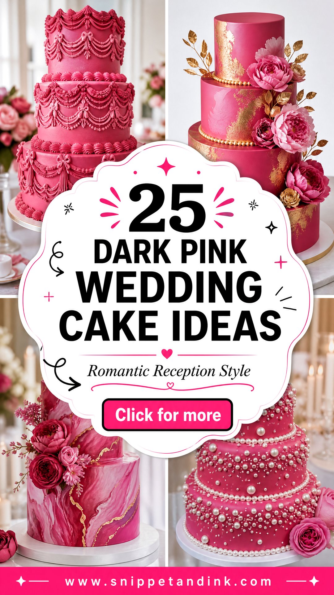 25 Dark Pink Wedding Cake Ideas for Romantic Reception Style - 25 Dark Pink Wedding Cake Ideas for Romantic Reception Style