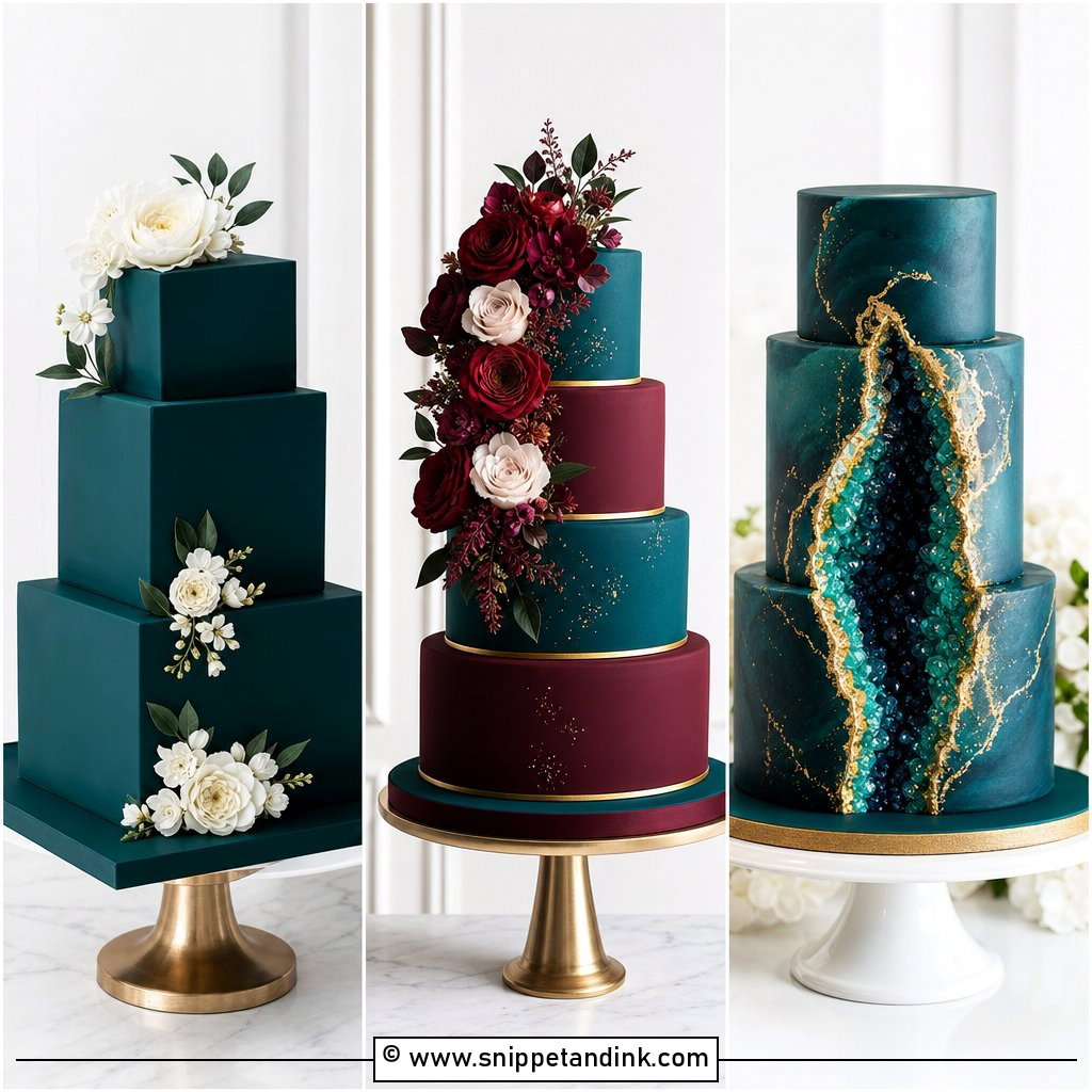 25 Dark Teal Wedding Cake Ideas for Moody Elegant Receptions
