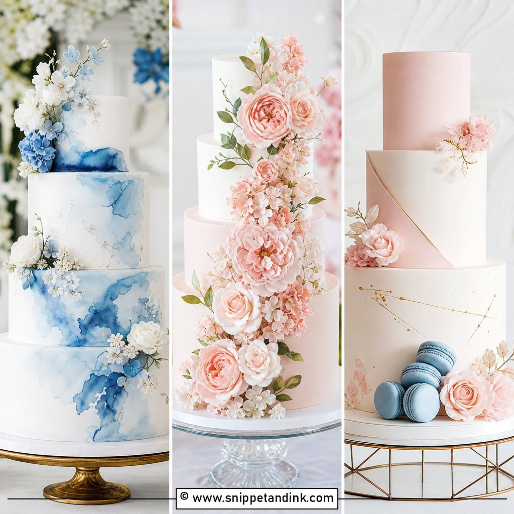 25 Dusty Blue and Blush Pink Wedding Cake Ideas for Soft Romance