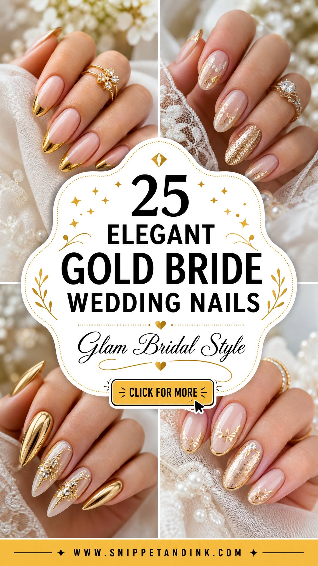 25 Elegant Gold Bride Wedding Nails for Glam Bridal Style - 25 Elegant Gold Bride Wedding Nails for Glam Bridal Style