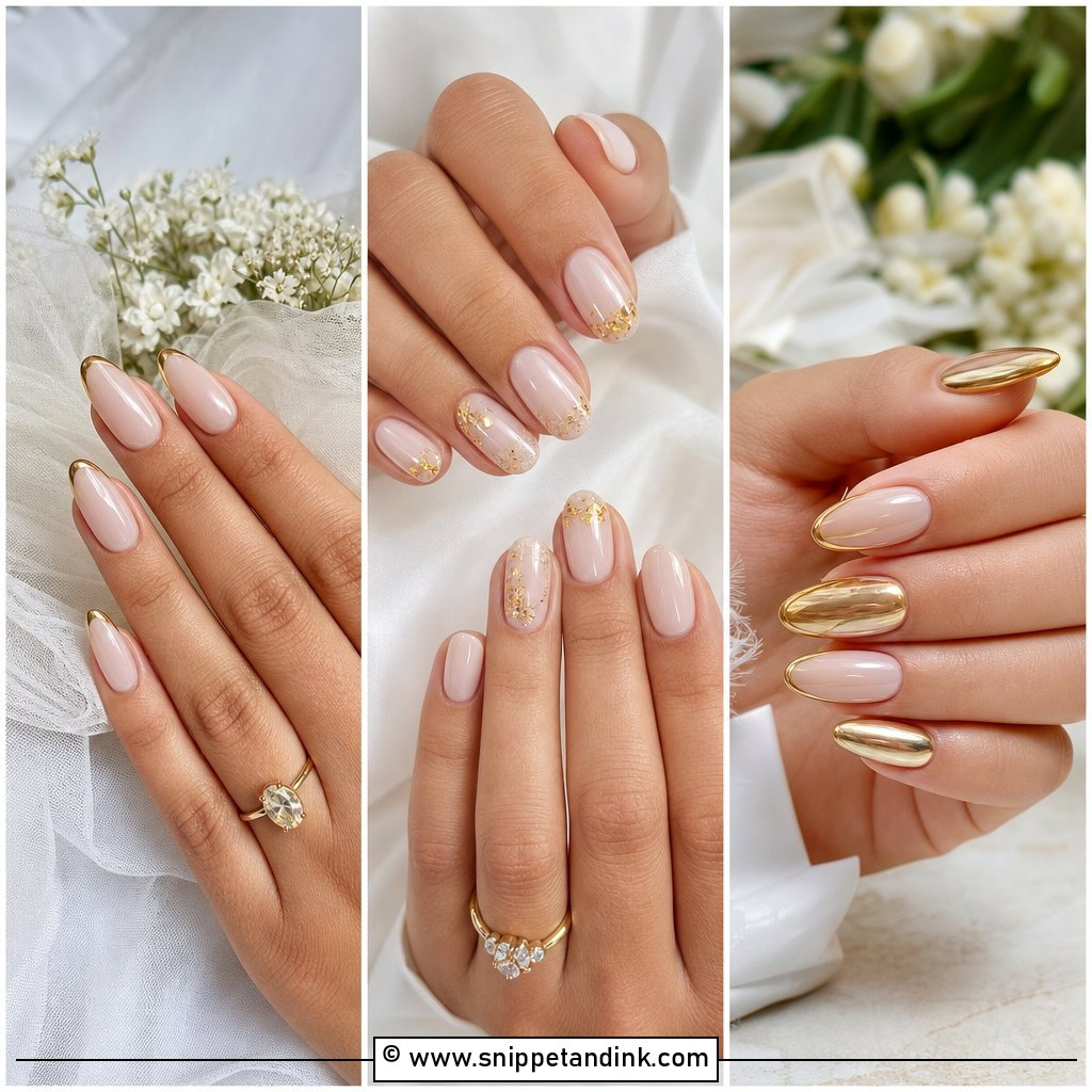 25 Elegant Gold Bride Wedding Nails for Glam Bridal Style