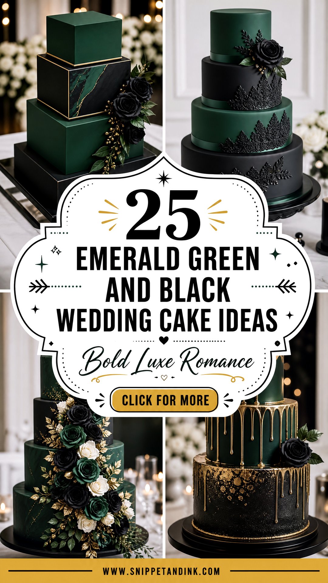 25 Emerald Green and Black Wedding Cake Ideas for Bold Couples - 25 Emerald Green and Black Wedding Cake Ideas for Bold Couples