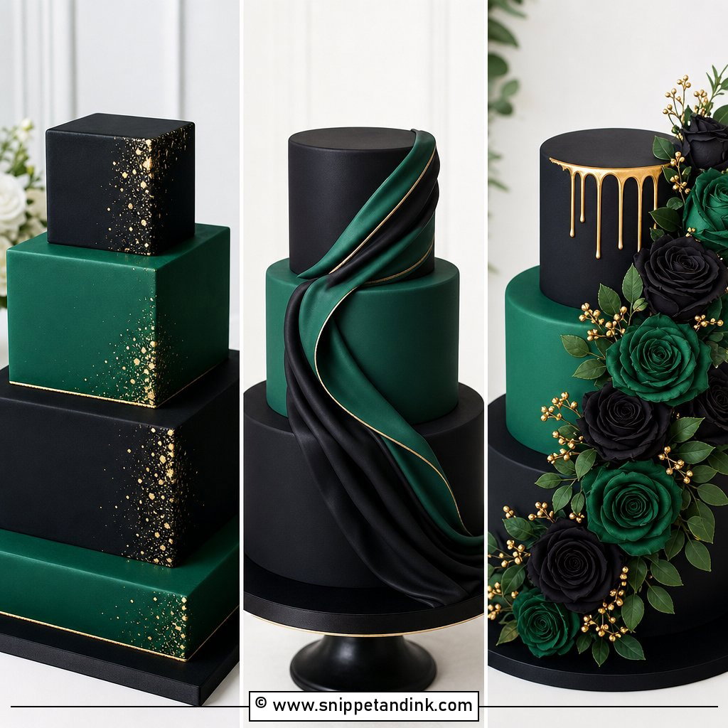 25 Emerald Green and Black Wedding Cake Ideas for Bold Couples
