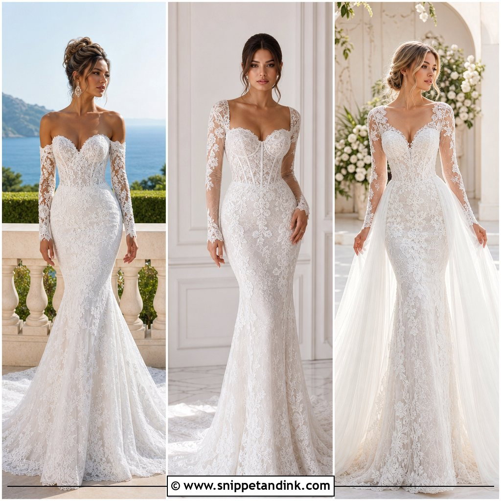 25 Fitted Lace Wedding Dress with Sleeves for Elegant Brides