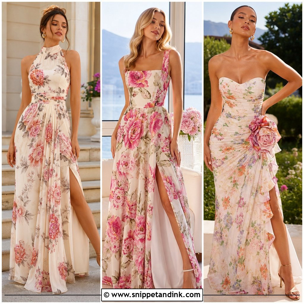25 Flowered Crepe Gown Styles for Elegant Wedding Guests