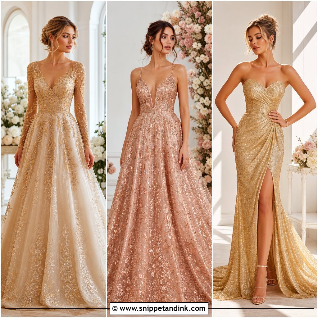 25 Golden Wedding Dress Ideas