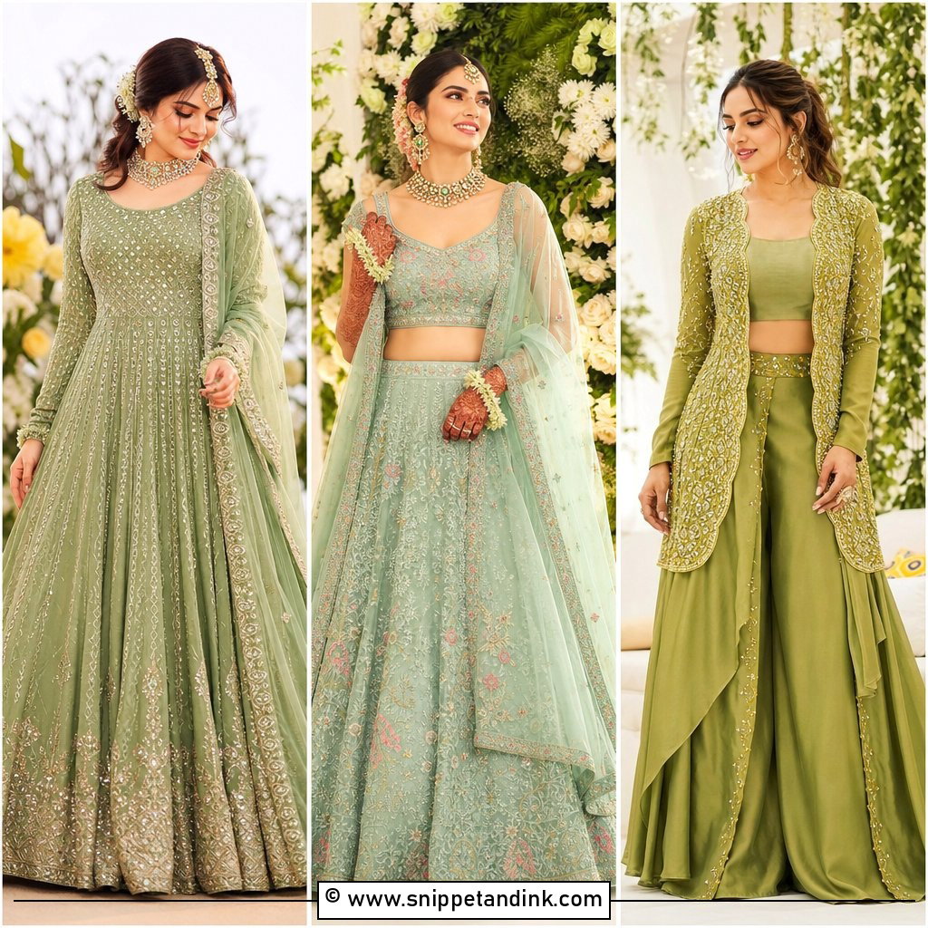 25 Green Mehendi Outfits for Bride Stunning Wedding Picks